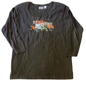 Basic Editions Sz Med Black Halloween Long Sleeve Shirt Top Shoulder Pads Womens